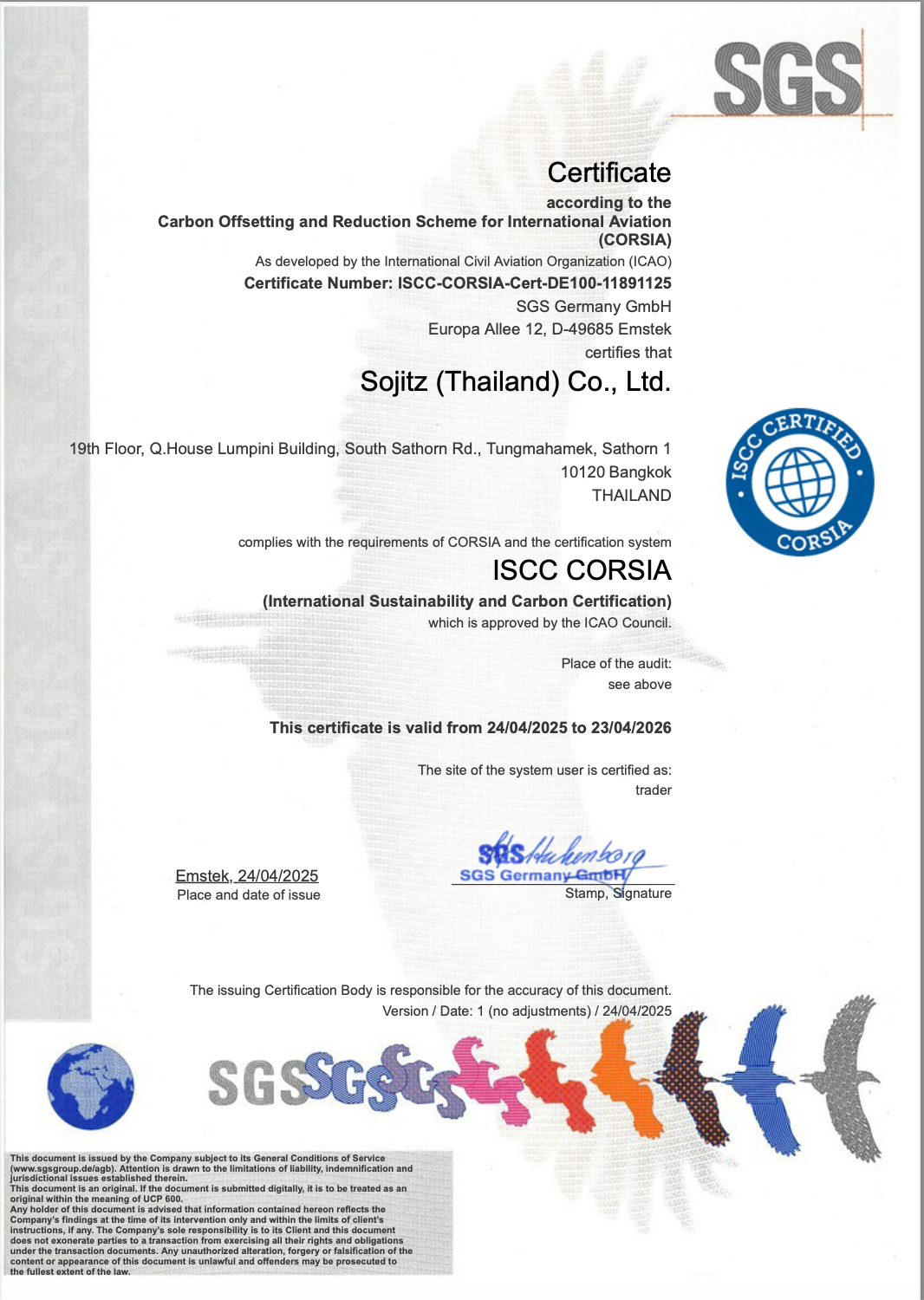 Sojitz sustainability cerificate